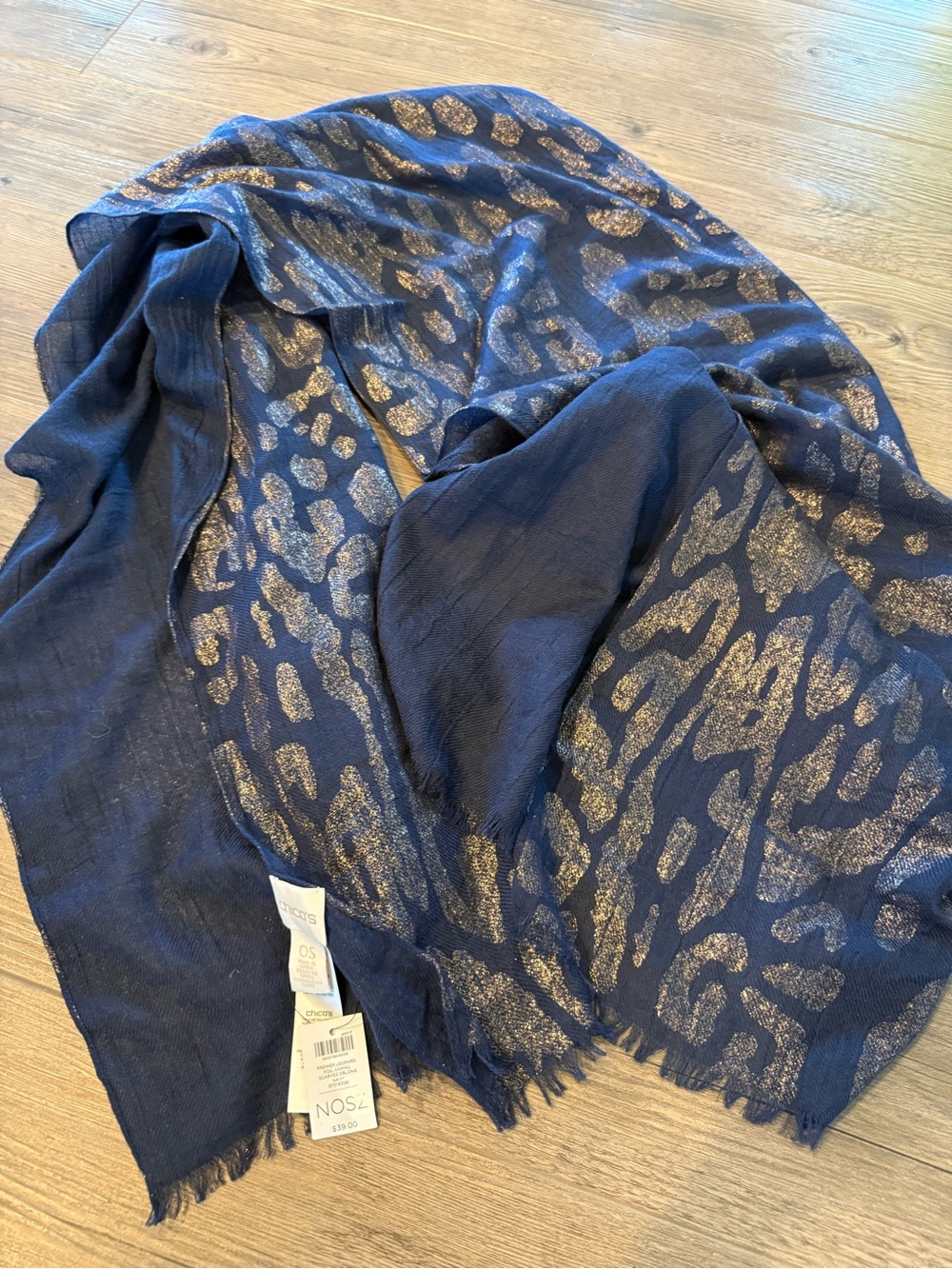 Chicos Metallic Fringe Scarf NEW